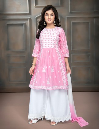Latest light pink palazzo suit with dupatta