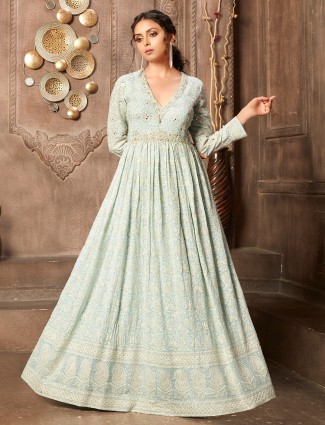 Latest mint green georgette gown