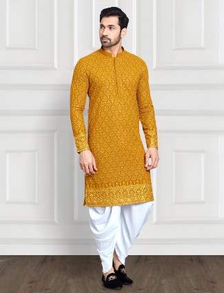 Latest mustard yellow embroidery kurta suit