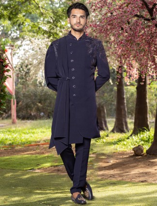 Latest navy terry rayon indowestern for wedding