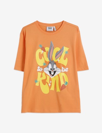 ONLY orange cotton printed t-shirt