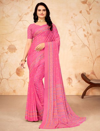 Latest pink chiffon printed saree