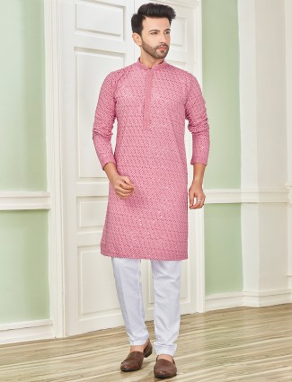 Latest pink cotton embroidery kurta suit