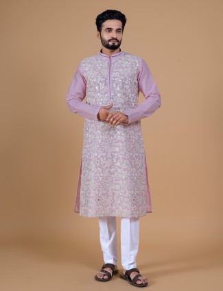 Latest pink embroidery kurta suit in silk