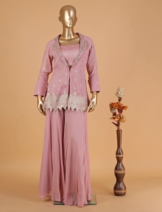 Latest pink georgette jacket style palazzo suit