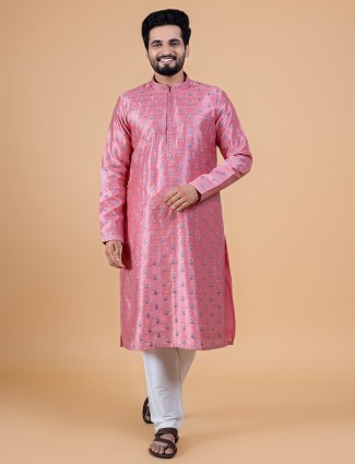 Latest pink silk kurta suit