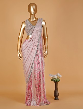 Latest pink silk printed saree