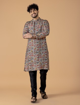 Latest printed grey kurta suit for festive