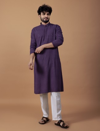 Latest purple cotton embroidery kurta suit