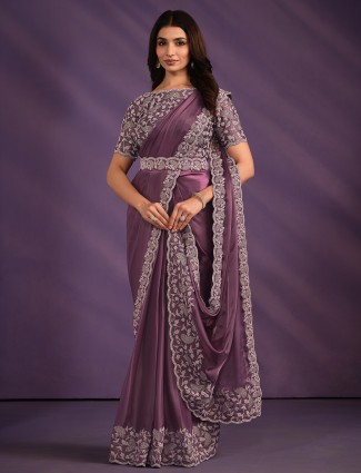 Latest purple pre-stitched saree