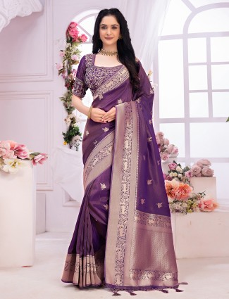 Latest purple tissue silk saree