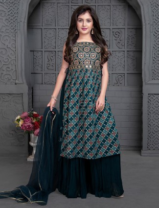 Latest rama blue georgette printed palazzo suit