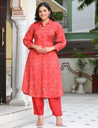 Latest red cotton kurti with pant