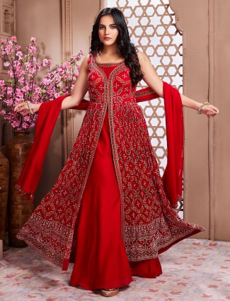 Latest red georgette palazzo suit