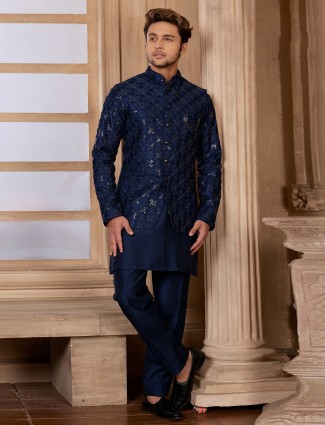 Latest royal blue silk wedding waistcoat set