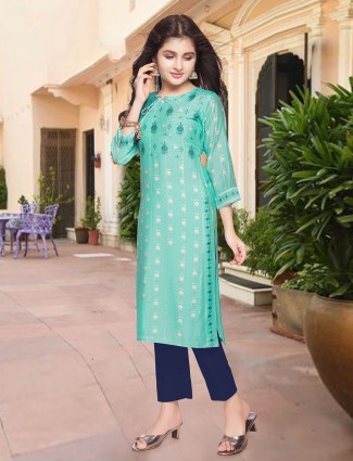 Latest seagreen pant style salwar kameez for girls