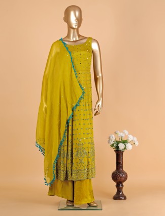 Latest stunning olive georgette palazzo suit