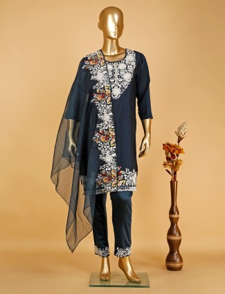 Latest teal blue silk salwar suit