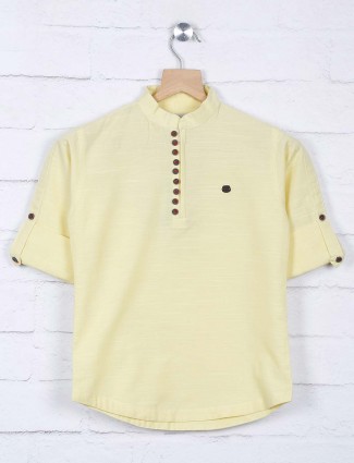 Lemon yellow cotton casual wear shirt