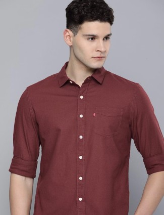 LEVIS cotton brown plain shirt