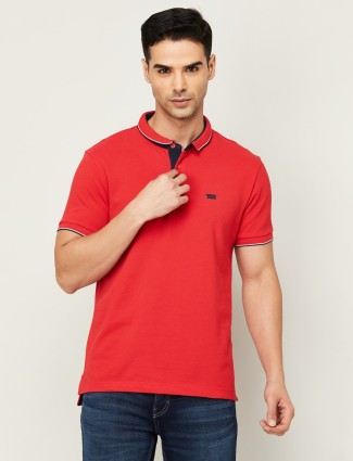 Levis red cotton polo plain t shirt