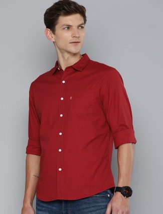 Red casual on sale button down shirt