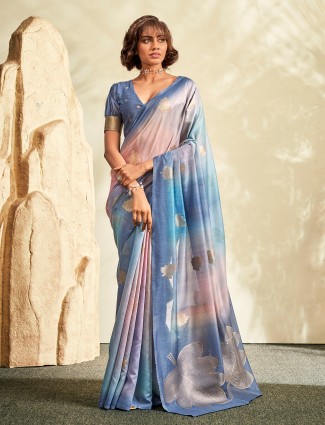 Light blue shaded khadi silk saree