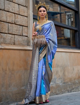 Light blue silk zari weaving saree