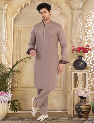 Light brown cotton plain kurta suit