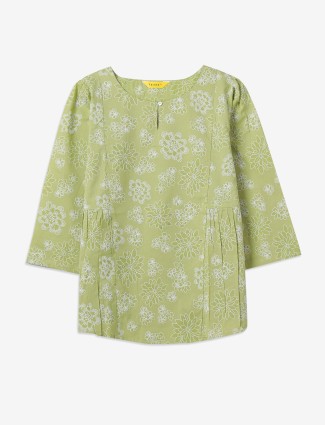 Light green cotton floral printed top