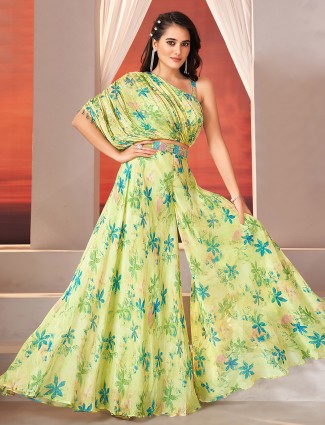 Light green georgette printed palazzo suit