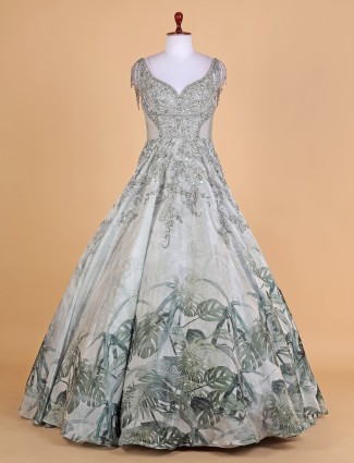 Light green printed organza gown