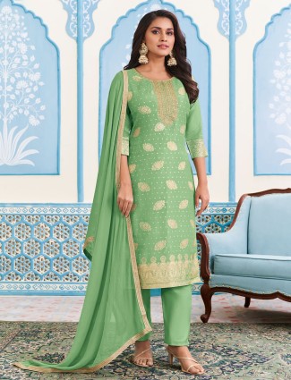 Light green silk straight cut salwar suit