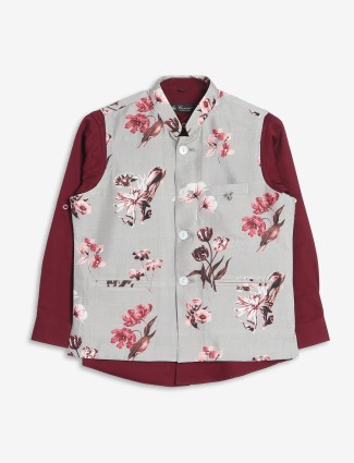 Light grey silk floral printed waistcoat with shirt