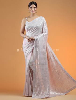 Light pink fabulous sequin fabric saree for party events