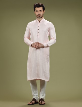 Light pink silk festive kurta suit