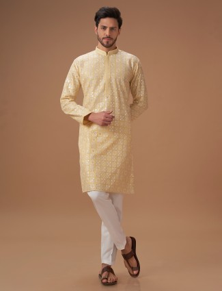 Light yellow embroidery kurta suit