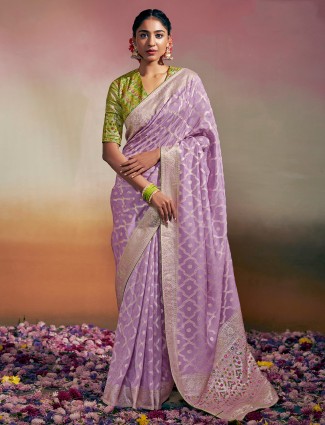 Lilac purple dola silk saree