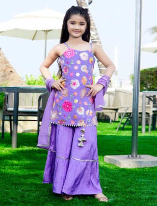 Lilac purple embroidery sharara suit