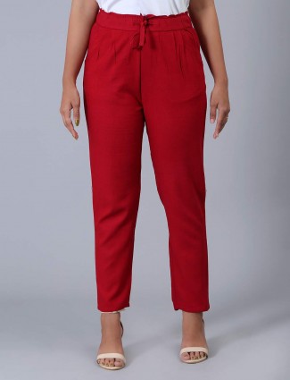 Linen solid red pyjama