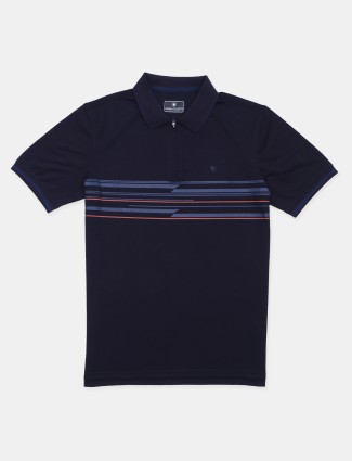 Louis Philippe navy stripe slim fit cotton casual t-shirt