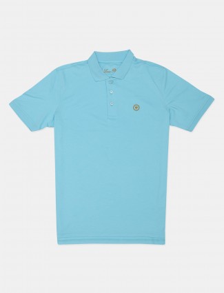 Louis Philippe sky blue solid cotton polo t-shirt