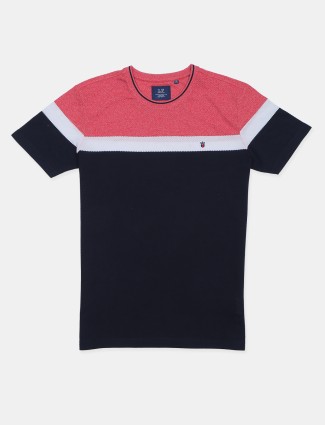 Louis Philippe solid navy cotton casual t-shirt