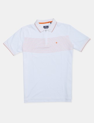 Louis Philippe white stripe slim fit cotton t-shirt