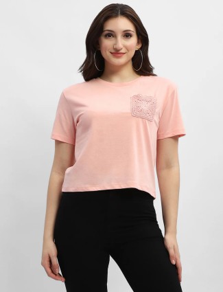 MADAME peach plain cotton t-shirt