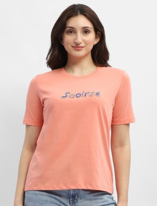 MADAME peach typography printed t-shirt
