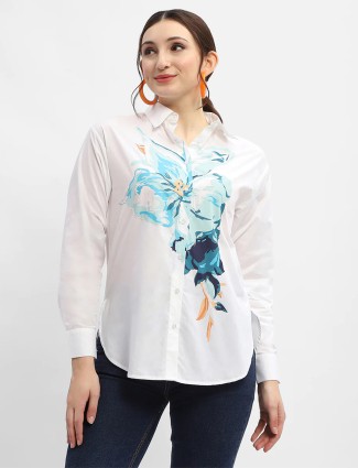 MADAME white cotton full sleeves shirt