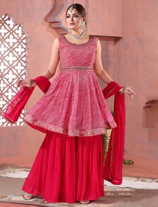 Magenta georgette angrakha style sharara suit