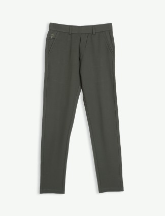 Maml olive solid lycra track pant