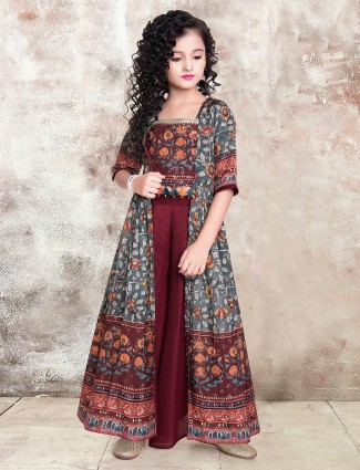 Maroon color silk  salwar suit for girls